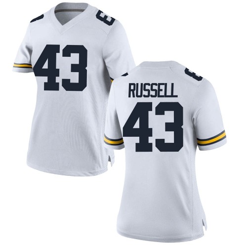 Andrew Russell Michigan Wolverines Women's NCAA #43 White Replica Brand Jordan College Stitched Football Jersey ETB6854ZN